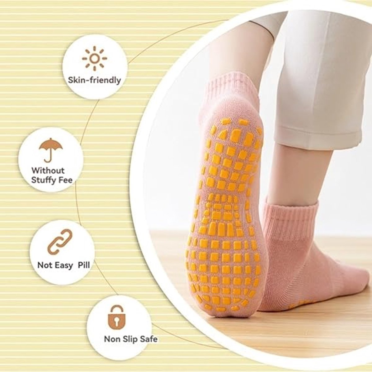 6 pairs - with anti-slip granules - trampoline socks for the playground - anti-slip floor socks (black + heather grey + lotus root powder + khaki + purple + blue)
