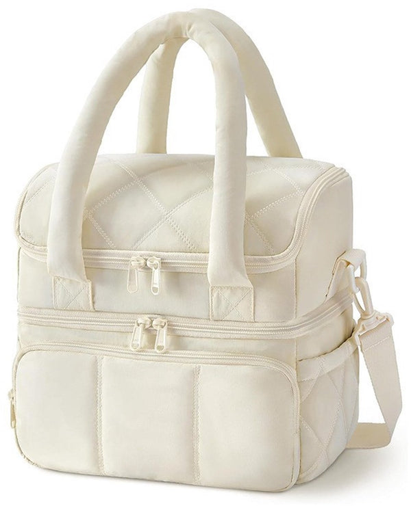 Beige Insulated Lunch Picnic Bag with Convenient Carrying Handle