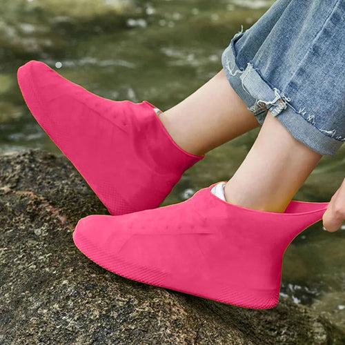 1 Pair - Waterproof Silicone Overshoes (Pink - Size M)