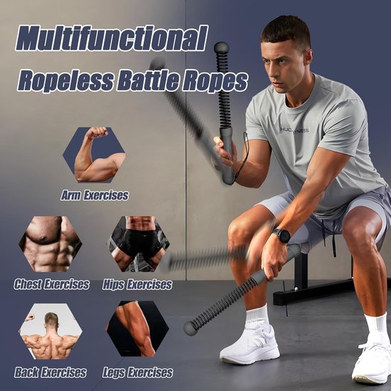 2-Pack Cordless Battle Ropes - Battle Rope - Fitness Rope - Soft Grip - For Home Gym & HIIT - Portable Arm and Core Trainer - Black