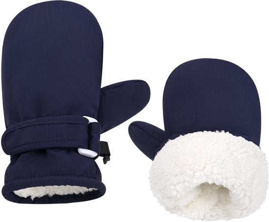 Children's ski gloves - Thick mittens with fleece lining - Windproof, heat-insulating, Velcro closure to prevent slipping - Navy blue