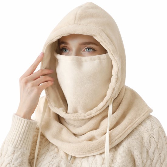 Windproof Hat – Warm Fleece Ski Mask & Winter Mask – Face & Neck Protector for Cold Weather – Suitable for Motorcycling, Cycling & Outdoor – Unisex（Beige）