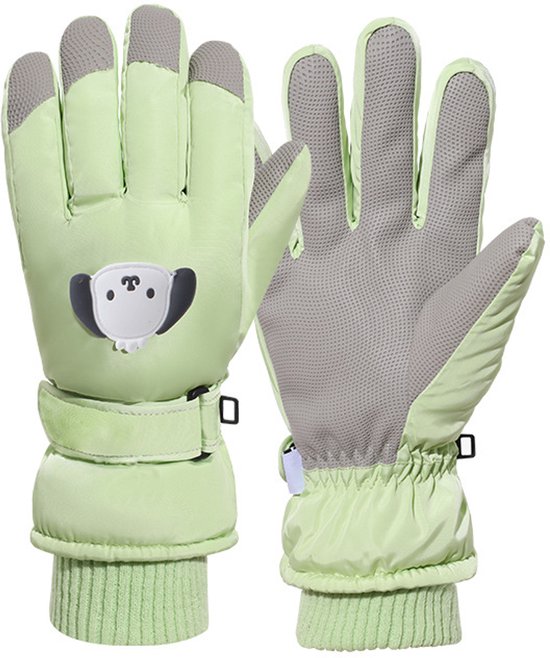 Light Green Children's Touchscreen Gloves for Winter Sports