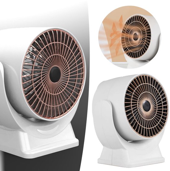 Portable camping heater - Energy efficient - Fast hot air heating for home - Office - Home - Small table heater - White