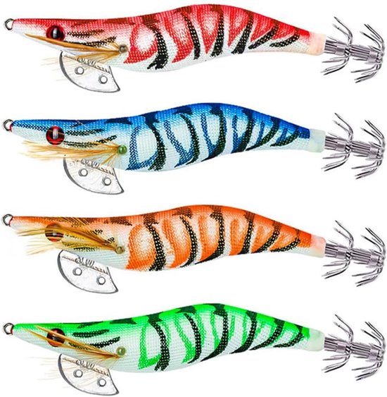 Shrimp Lure Box - 4-Pack - Glowing Shrimp Lure - Squid and Shrimp Lure - Night Fishing - Shrimp Lure - Fluorescent Artificial Fish Lure - Super Realistic