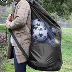 Soccer Net Bag for 10-15 Balls - Large Waterproof, Sturdy Tennis Shoulder Pad, Football-Basketball-Volleyball Bag, Drawstring Handbag - Black