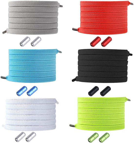 6 pairs Adjustable Elastic No-tie Laces for Adults and Kids