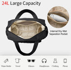 Sports Bag - Waterproof Travel Bag - 24 Liter Carry Bag - Zippered - Lightweight and Durable - Suitable for Gym, Training and Travel（Black）