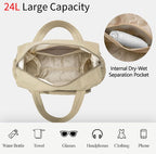Sports Bag - Waterproof Travel Bag - 24 Liter Carry Bag - Zippered - Lightweight & Durable - Suitable for Gym, Workout & Travel（Khaki）