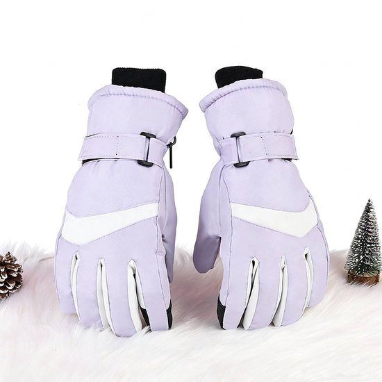 Purple Waterproof Winter Ski Gloves with Non-Slip Grip