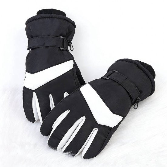 Black White Waterproof Winter Ski Gloves with Non-Slip Grip