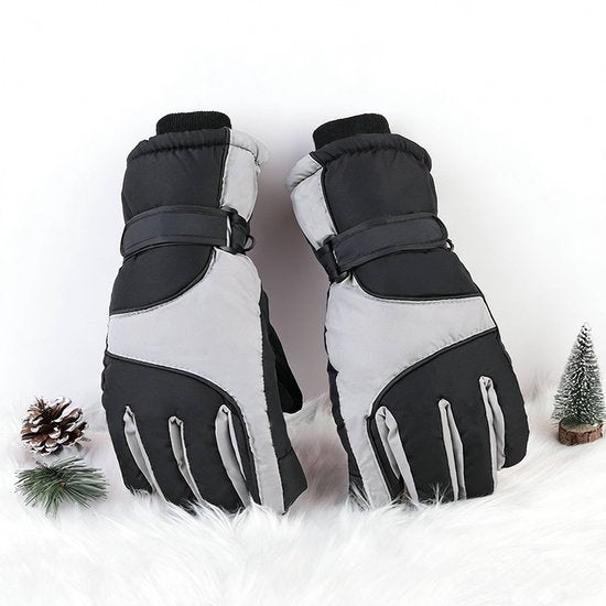 Black Gray Waterproof Winter Ski Gloves with Non-Slip Grip