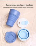 Collapsible Silicone Camping Cup – 385ml – Travel and Drinking Cup with Lid, Dishwasher Safe – Ideal for Camping, Hiking and Office (White)
