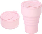 Collapsible Silicone Camping Mug – 385ml – Travel and Drinking Mug with Lid, Dishwasher Safe – Ideal for Camping, Hiking and Office (Pink)