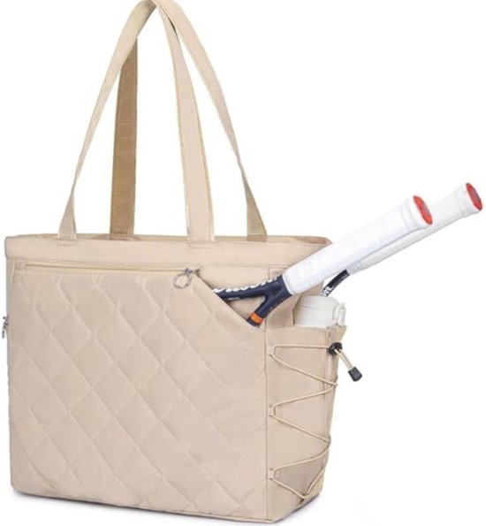 Tennis Bag – Extra Large Sports Bag with Shoe Compartment – Suitable for 2-4 Rackets – Waterproof and Lightweight – Unisex（Beige）