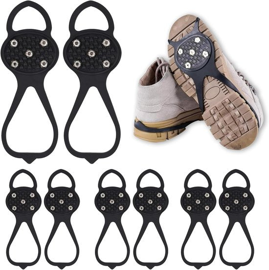 Non-slip sole for snow boots - 4 pairs - Safe walking on ice and snow - Suitable for size M (34-40) - Non-slip studs - Suitable for winter walking, hiking, jogging, strolling and mountaineering
