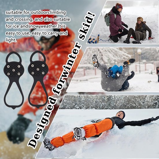 Non-slip sole for snow boots - 4 pairs - Safe walking on ice and snow - Suitable for size M (34-40) - Non-slip studs - Suitable for winter walking, hiking, jogging, strolling and mountaineering