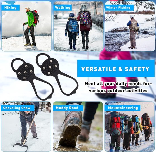 Snow boots with non-slip soles - Set of 4 - Safe walking on icy and snowy roads - Suitable for size L (35-45) - Non-slip studs - Suitable for winter walking, hiking, jogging, strolling and mountaineering