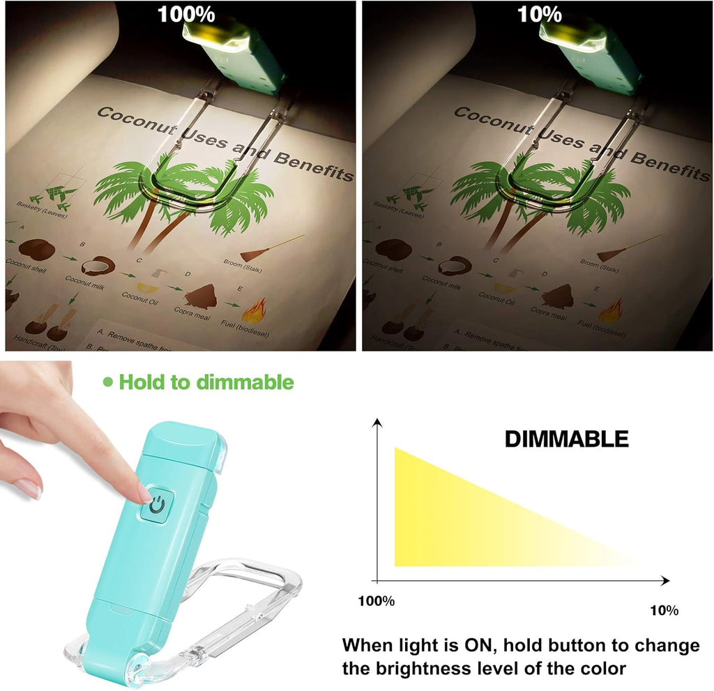 Reading Lamp for Books, USB Rechargeable, LED Clip for Reading Lights, Reading Lights for Books in Bed, Small Book Light, Brightness Adjustable for Eye Protection - Blue