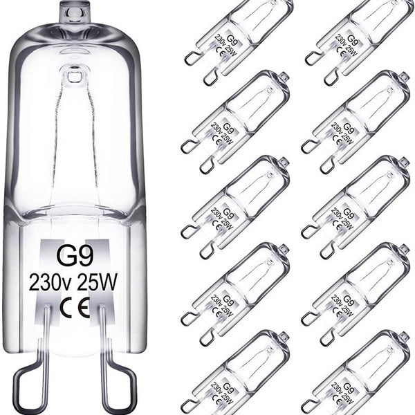 Halogen lamp - G9 Clear halogen lamp - Warm yellow light - 230V 25W - Suitable for pendant lamps - 10 pieces