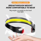 Rechargeable LED Headlamp - 230° Wide Beam Headlamp for Night Walking, Running, Camping, Night Fishing and Cycling - Multifunctional Rechargeable Headlamp and Neck Torch - Waterproof, Super Bright COB LED Light with Adjustable Strap