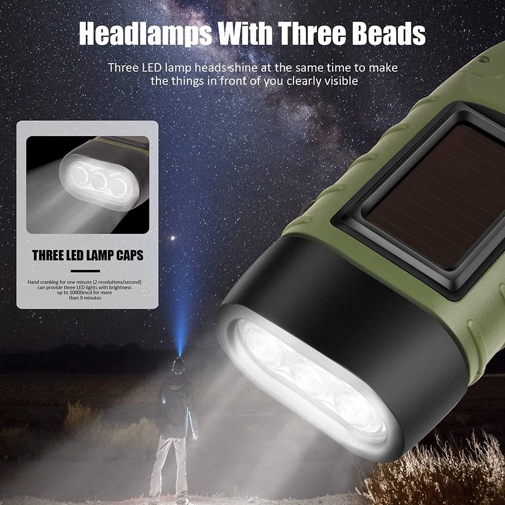 Emergency Flashlight - Military Clamp Rechargeable - Dynamo & Solar Powered - For Emergency Kits and Power Outages - Dark Green