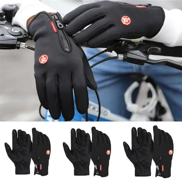 Black Waterproof Thermal Touch Gloves with Anti-Slip Rubber Palm