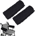 Black Memory Foam Wheelchair Armrest Cushion Covers 2 Pack, Synthetic Sheepskin Pressure Relief for Seniors Adults, Compatible with Standard Wheelchairs and Office Chairs