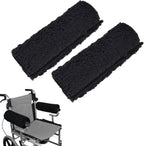 Black Memory Foam Wheelchair Armrest Cushion Covers 2 Pack, Synthetic Sheepskin Pressure Relief for Seniors Adults, Compatible with Standard Wheelchairs and Office Chairs