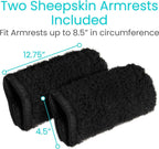 Black Memory Foam Wheelchair Armrest Cushion Covers 2 Pack, Synthetic Sheepskin Pressure Relief for Seniors Adults, Compatible with Standard Wheelchairs and Office Chairs