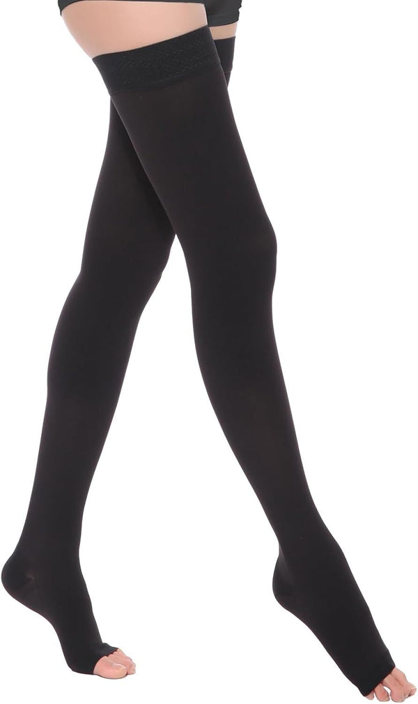 Thigh High Compression Socks for Women Men 23-32 mmHg Open Toe