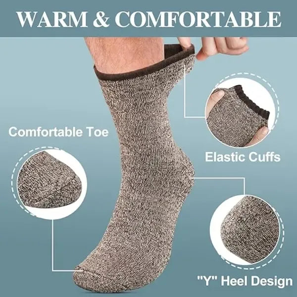 Men's Warm Wool Thermal Socks Pack, Thick Hiking Crew Boot Socks with Soft Breathable Fabric, Size UK 6-11 for Winter Outdoor Casual Wear