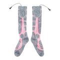 Pink USB Rechargeable Electric Heated Socks for Winter Skiing, Full Foot Heating with Carbon Fiber Wire, Machine Washable with Battery Pocket for Cold Weather