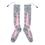 Pink USB Rechargeable Electric Heated Socks for Winter Skiing, Full Foot Heating with Carbon Fiber Wire, Machine Washable with Battery Pocket for Cold Weather