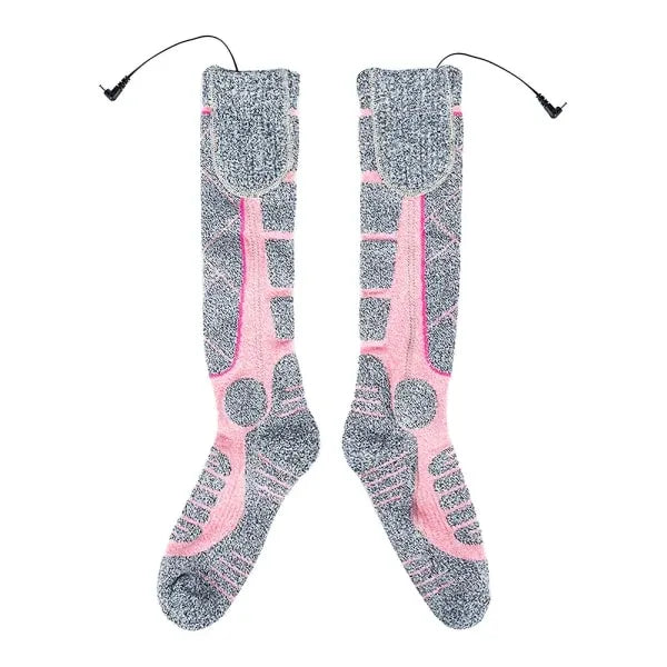 Pink Rechargeable Heated Socks with Carbon Fiber Heating for Winter Skiing