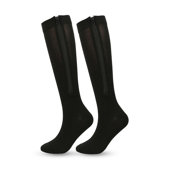 Black Zipper Compression Socks 2 Pairs for Men Women (S/M)