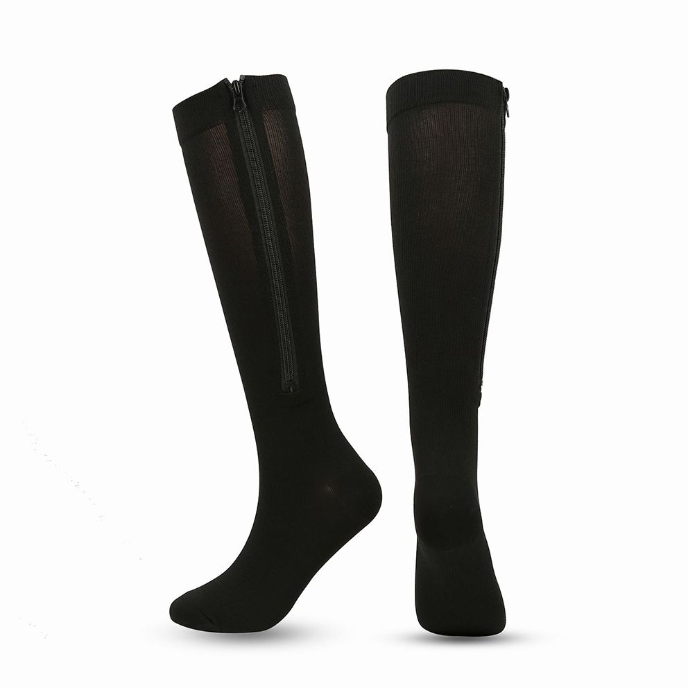 Black Zipper Compression Socks 2 Pairs for Men Women, Easy On-Off with Skin Protection Zipper, Closed Toe Medical Stocking for Varicose Veins and Edema S/M