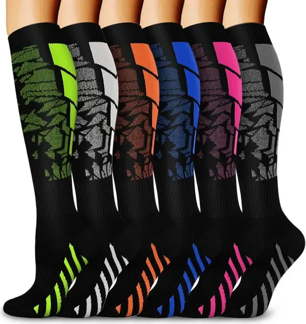 Unisex Knee-High Compression Socks 6 Pairs for Running Sports (L/XL)