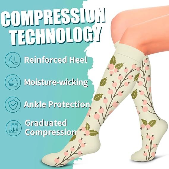 Compression Socks 6 Pairs for Men Women Improved Circulation, Graduated Support for Running Sports L/XL, Breathable Nylon Polyester All-Day Comfort and Recovery