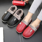 Black Faux Fur Warm Waterproof Indoor Flat Slippers for Men, Non-Slip Rubber Sole, Size 50-51 for Large Feet, Cozy Bedroom Shoes for Winter