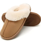 Men's Winter Warm Faux Fur Flat Slippers for Size 42-43, Soft Coral Fleece Lining with Non-Slip Rubber Sole, Cozy Indoor Home Shoes