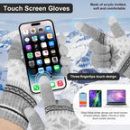 3 Pairs Touch Screen Gloves with Snow Flower Pattern, Warm Knit Winter Gloves Christmas Gifts Stocking Stuffers for Women Gray Blue White