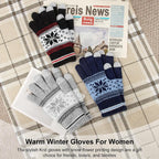 3 Pairs Touch Screen Gloves with Snow Flower Pattern, Warm Knit Winter Gloves Christmas Gifts Stocking Stuffers for Women Gray Blue White