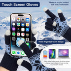 3 Pairs Touch Screen Gloves with Snow Flower Pattern, Warm Knit Winter Gloves Christmas Gifts Stocking Stuffers for Women Red1 Blue White