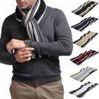 Men's Winter Scarf - Classic Striped Tassel Edge Soft Warm Scarf, Woolen Yarn Knitted Scarf Black