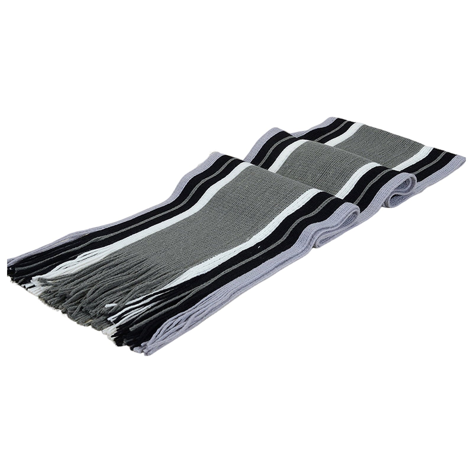 Men's Winter Scarf - Classic Striped Tassel Edge Soft Warm Scarf, Woolen Yarn Knitted Scarf Grey