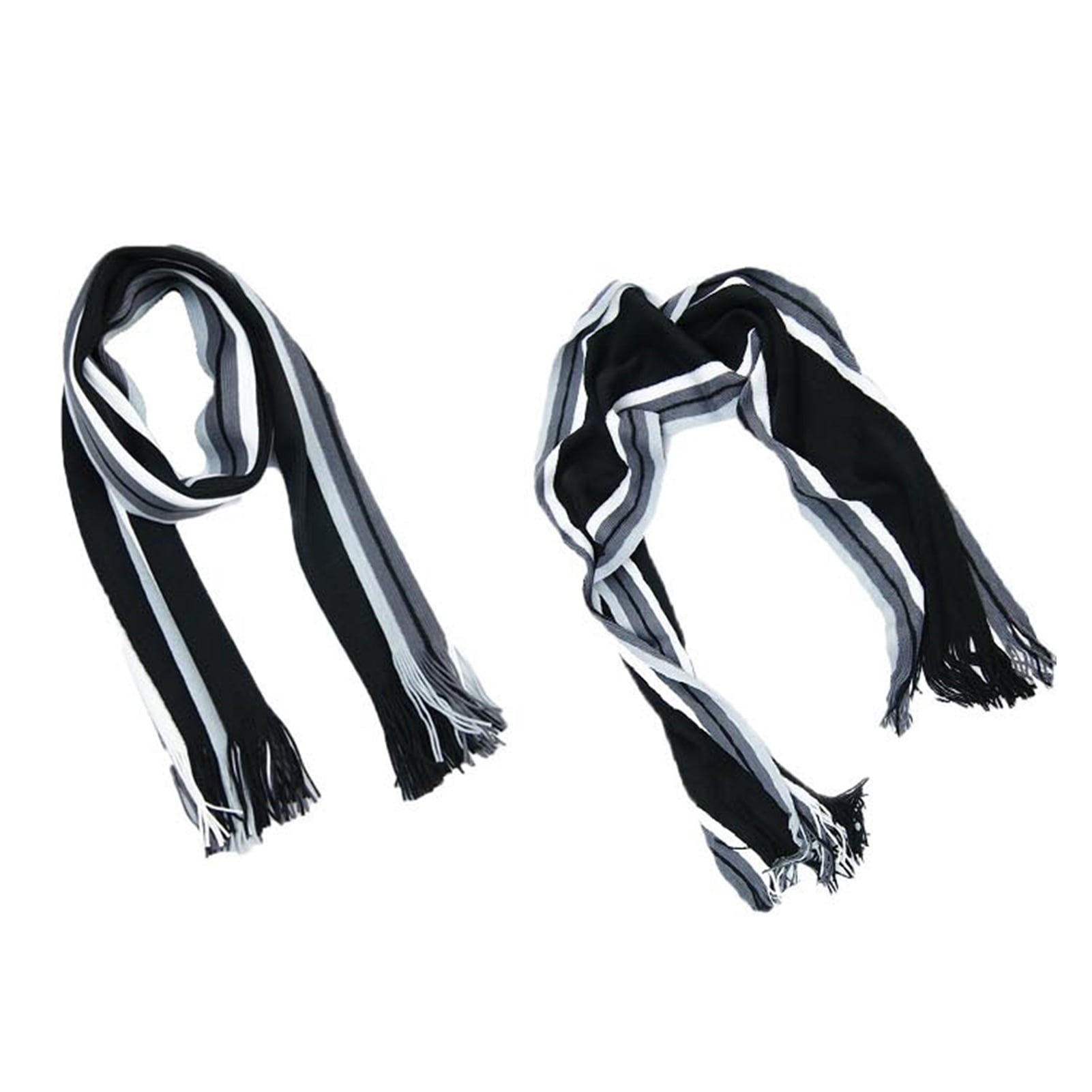 Men's Winter Scarf - Classic Striped Tassel Edge Soft Warm Scarf, Woolen Yarn Knitted Scarf Light Grey