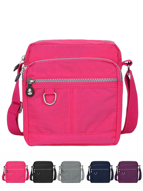 Luxtrada Casual Nylon Purse Handbag Crossbody Bag Waterproof Shoulder Bag with Zipper Pockets for Women (Black) Rose Red