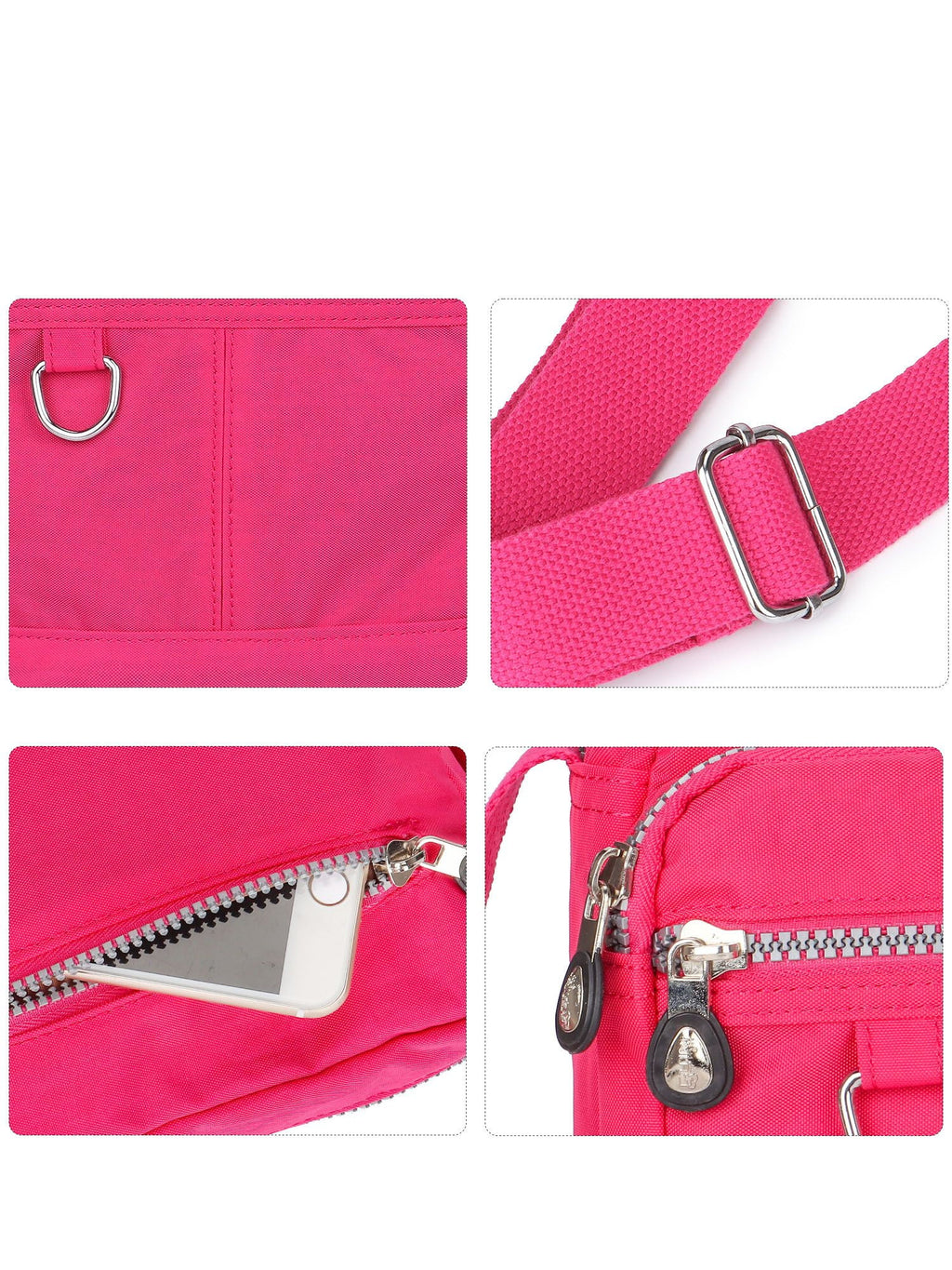Luxtrada Casual Nylon Purse Handbag Crossbody Bag Waterproof Shoulder Bag with Zipper Pockets for Women (Black) Rose Red