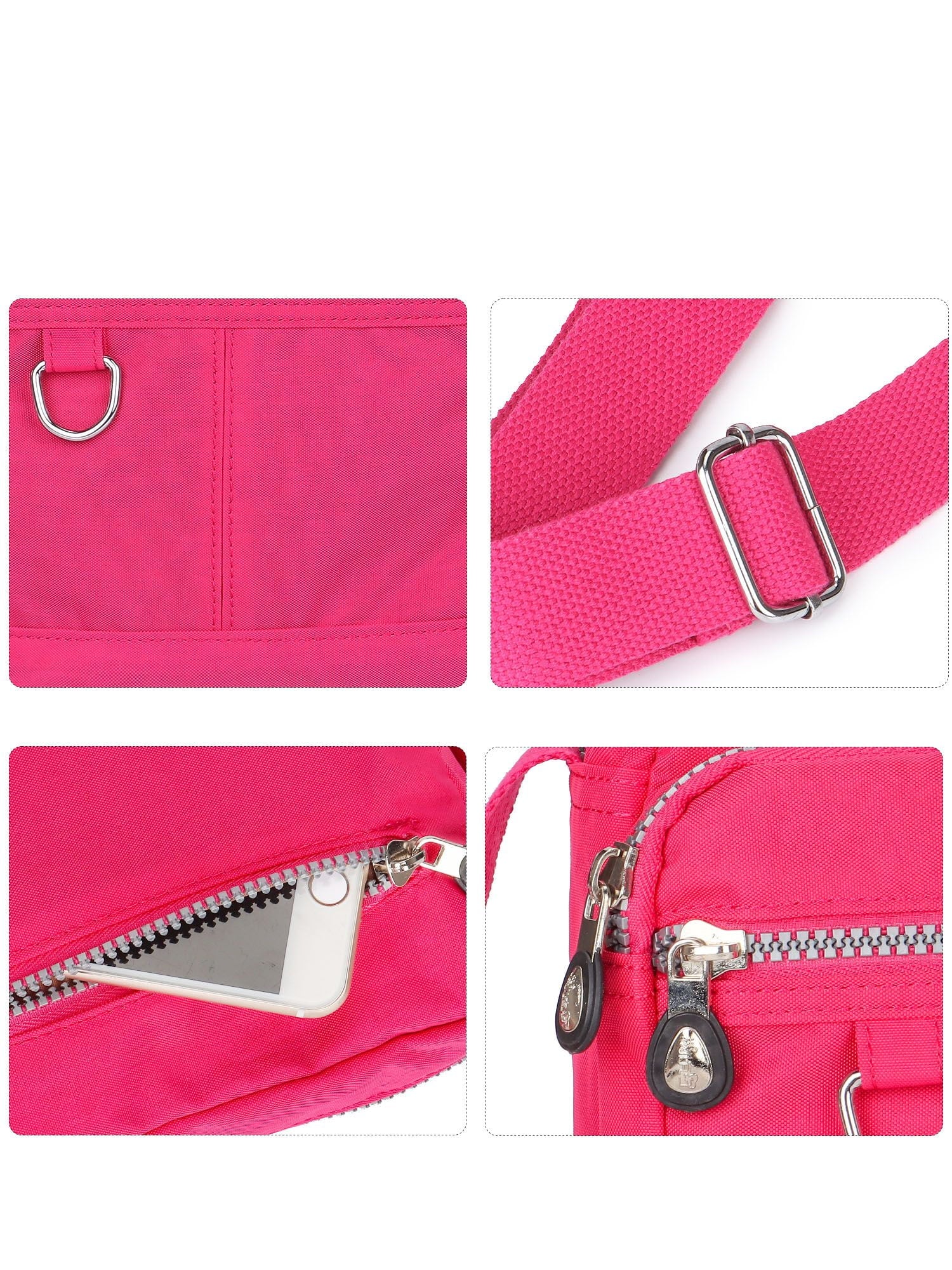 Luxtrada Casual Nylon Purse Handbag Crossbody Bag Waterproof Shoulder Bag with Zipper Pockets for Women (Black) Rose Red